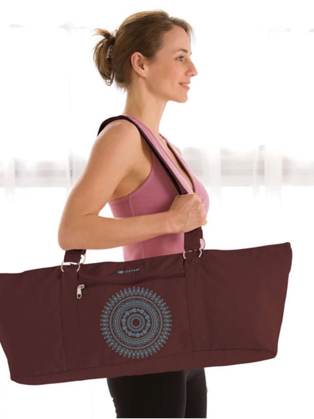 GAIAM Brown Shoulder Tote with Teal Medallion